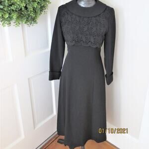Vintage Carven Formal Black Dress With Lace Overlay Size 10